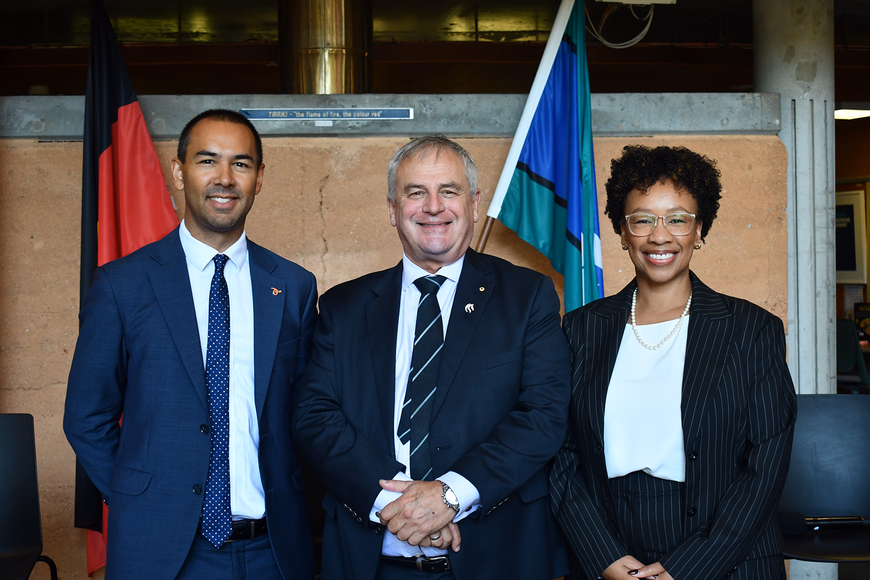 CareerTrackers CEO Adam Davids, Vice-Chancellor Professor Alex Zelinksy AO and CareerTrackers Executive Director – University & Engagement Brigette Sancho at the University of Newcastle MOU signing
