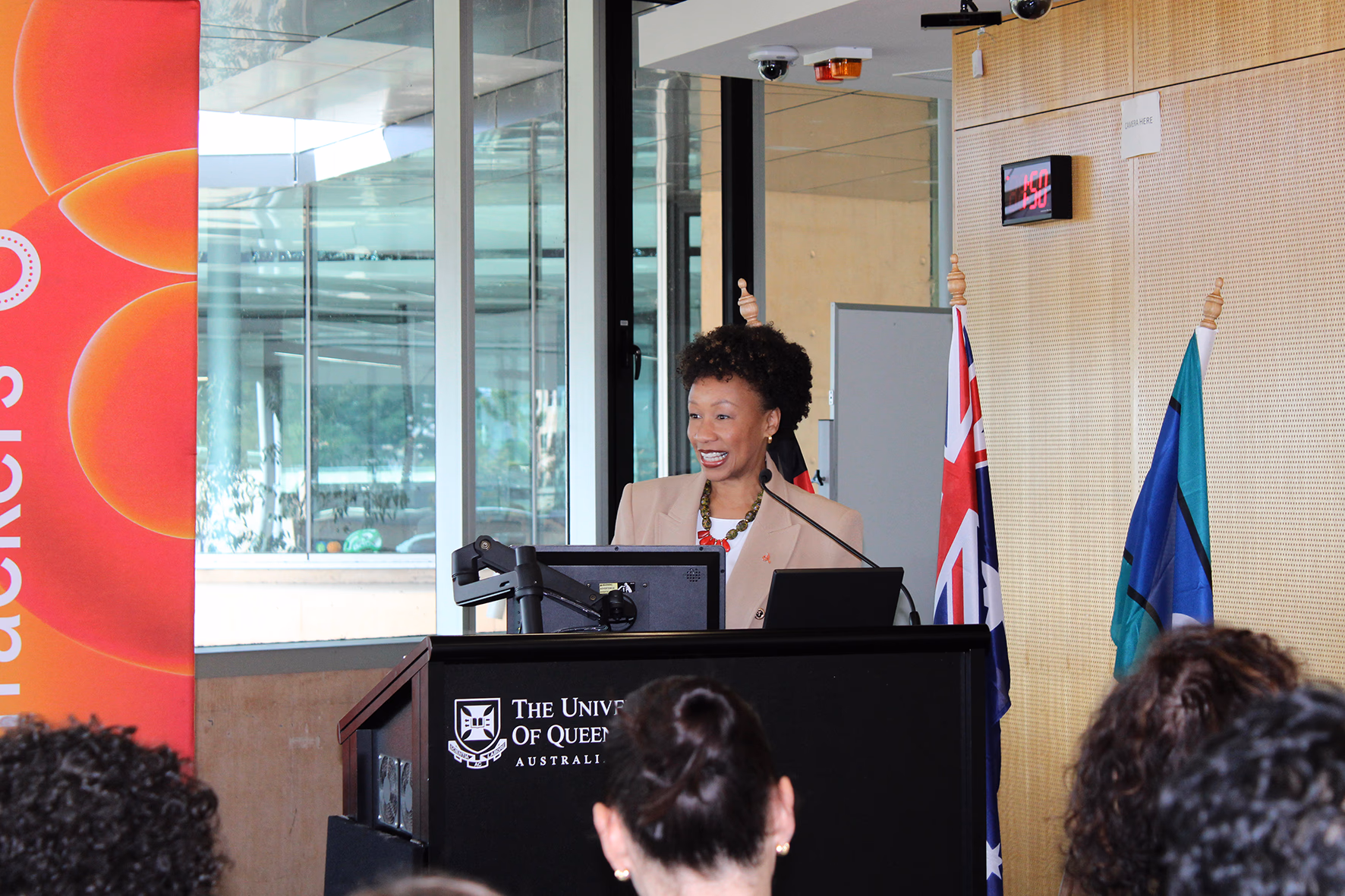 Brigette Sancho, Executive Director – University & Engagement, CareerTrackers, speaking at the UQ MOU signing